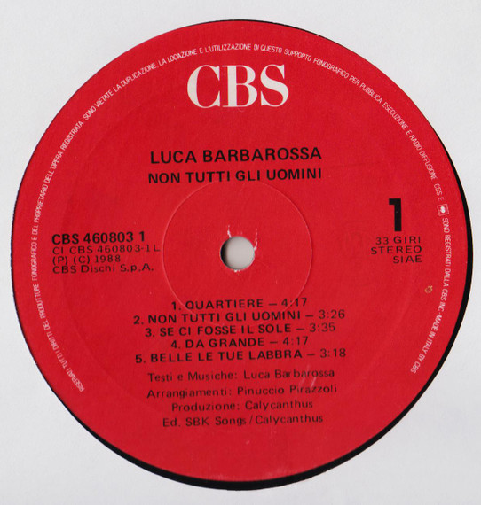 Luca Barbarossa - Non Tutti Gli Uomini | CBS (460803 1) - 2