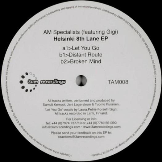 A.M. Specialists Featuring Gigi - Helsinki 8th Lane EP | 3am Recordings (TAM008) - main