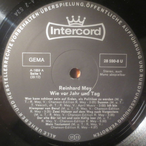 Reinhard Mey - Wie Vor Jahr Und Tag | Intercord (28 590-8 U) - 4