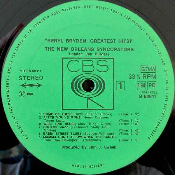 Beryl Bryden With The New Orleans Syncopators - Greatest Hits | CBS (S 52811) - 3