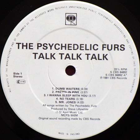 The Psychedelic Furs - Talk Talk Talk | CBS (S CBS 84892) - 3