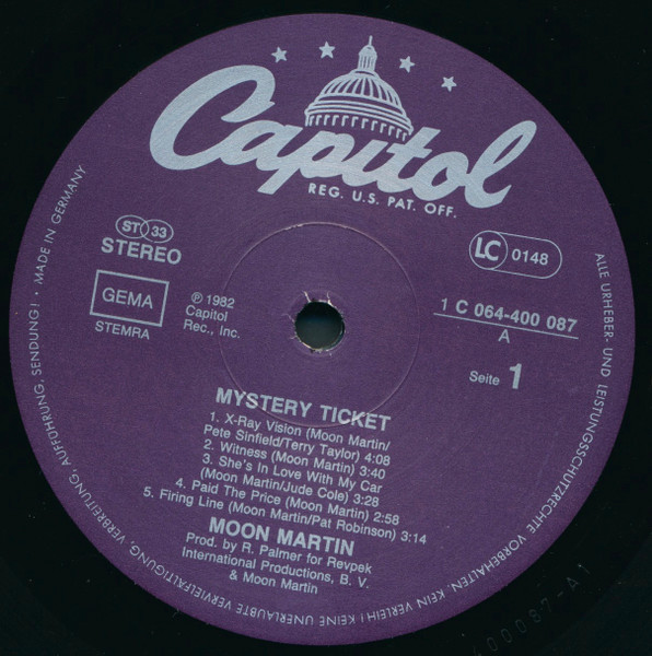 Moon Martin - Mystery Ticket | Capitol Records (1C 064-400 087) - 3 Moon Martin - Mystery Ticket | Capitol Records (1C 064-400 087) - 3