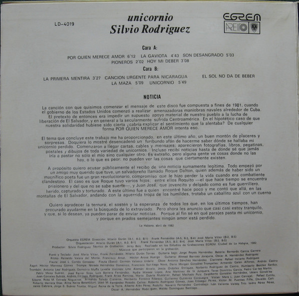 Silvio Rodríguez - Unicornio | Areito (LD-4019) - 2