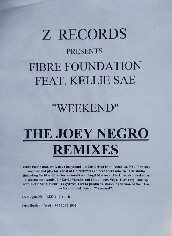 Fibre Foundation - Weekend (The Joey Negro Remixes) | Z Records (ZEDD 12 011R)