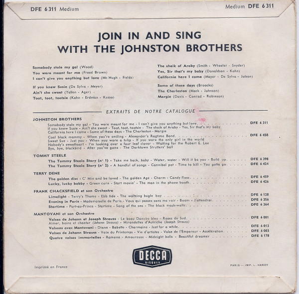 The Johnston Brothers - Join In And Sing With The Johnston Brothers | Decca (DFE 6 311) - 2