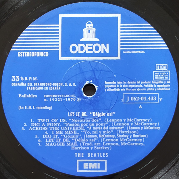 The Beatles - Let It Be = Déjalo Así | Odeon (1 J 062-04.433 Y) - 3