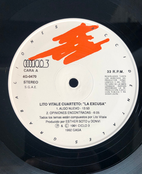 Lito Vitale Cuarteto - La Excusa | Gasa (4G-0470, E 4G-0470) - 3 Lito Vitale Cuarteto - La Excusa | Gasa (4G-0470, E 4G-0470) - 3