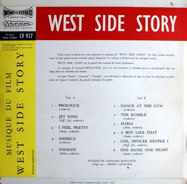 Leonard Bernstein - Musique Du Film West Side Story | Musidisc (30 CV 927) - 2