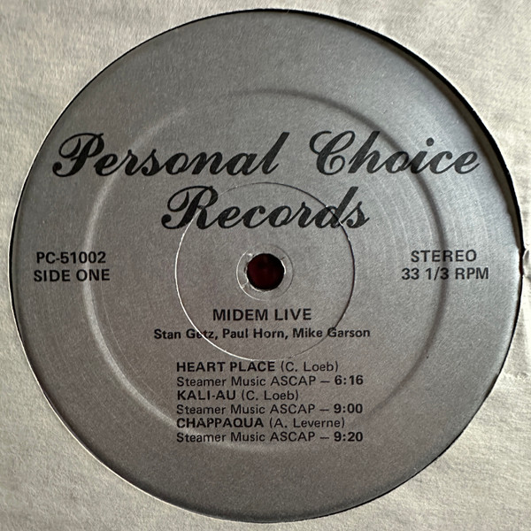 Stan Getz With Paul Horn and Mike Garson - Midem Live '80 | Personal Choice Records (PC-51002) - 3