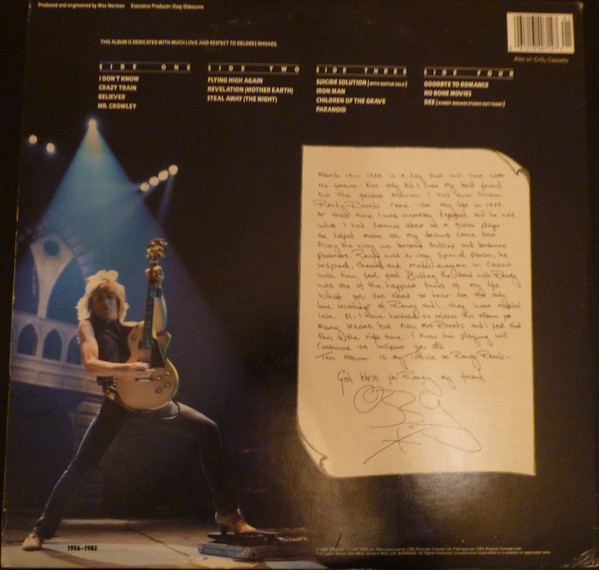 Ozzy Osbourne - Randy Rhoads Tribute (2LP) [Vinyl] | CBS Associated Records (KZ2 40714) - 3