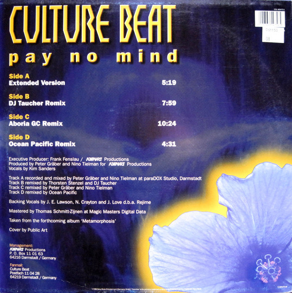 Culture Beat - Pay No Mind | Columbia (COL 665475 6) - 2