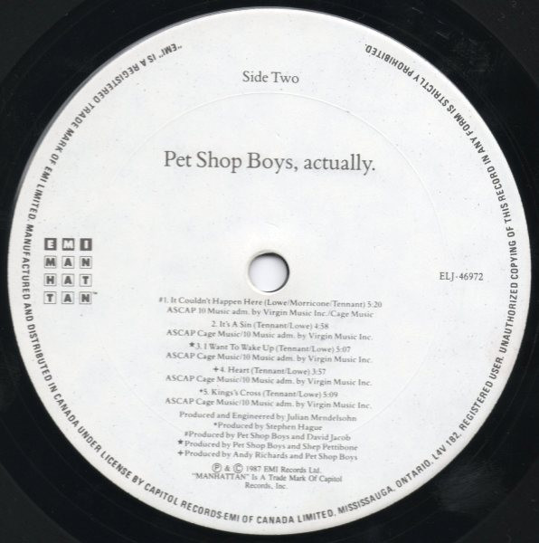 Pet Shop Boys - Actually | EMI-Manhattan Records (ELJ-46972) - 4 Pet Shop Boys - Actually | EMI-Manhattan Records (ELJ-46972) - 4