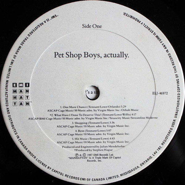 Pet Shop Boys - Actually | EMI-Manhattan Records (ELJ-46972) - 3 Pet Shop Boys - Actually | EMI-Manhattan Records (ELJ-46972) - 3