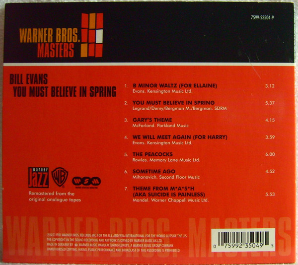 Bill Evans - You Must Believe In Spring | Warner Bros. Records (7599-23504-9) - 2