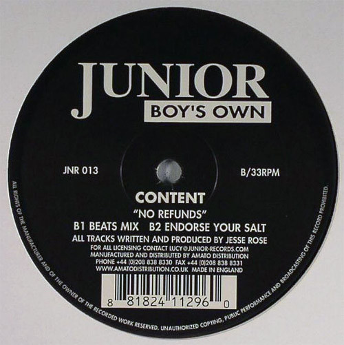 Content - No Refunds | Junior Boy's Own (JNR 013) - 2 Content - No Refunds | Junior Boy's Own (JNR 013) - 2