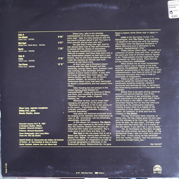 Steve Lacy Feat. Bobby Few And Denis Charles - The Flame | Soul Note (SN 1035) - 2