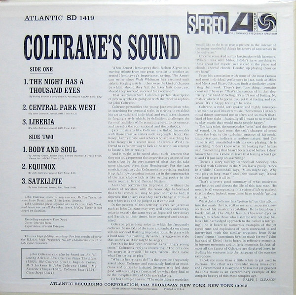 John Coltrane - Coltrane's Sound | Atlantic (SD 1419) - 2 John Coltrane - Coltrane's Sound | Atlantic (SD 1419) - 2