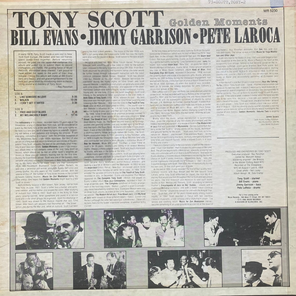 Tony Scott with Bill Evans • Jimmy Garrison • Pete La Roca - Golden Moments | Muse Records (MR 5230) - 2