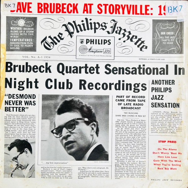 The Dave Brubeck Quartet Featuring Paul Desmond - Dave Brubeck At Storyville: 1954 | Philips (BBL 7018)