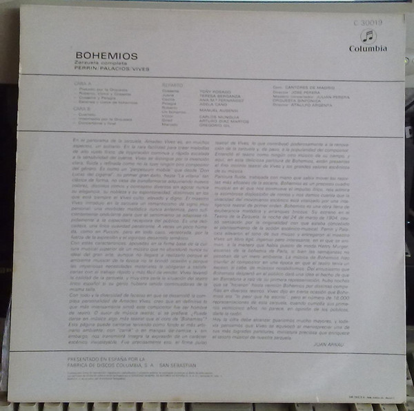 Guillermo Perrín - Miguel de Palacios - Amadeo Vives / Toñy Rosado , Teresa Berganza , Manuel Ausensi , Carlos Munguía / Coros Cantores de Madrid , Gran Orquesta Sinfónica Director: Ataúlfo Argenta - Bohemios | Columbia (C 30 019) - 2 Guillermo Perrín - Miguel de Palacios - Amadeo Vives / Toñy Rosado , Teresa Berganza , Manuel Ausensi , Carlos Munguía / Coros Cantores de Madrid , Gran Orquesta Sinfónica Director: Ataúlfo Argenta - Bohemios | Columbia (C 30 019) - 2