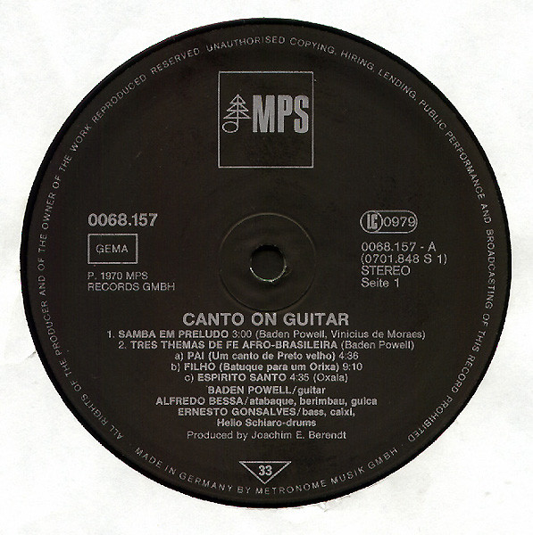 Baden Powell - Canto On Guitar | MPS Records (0068.157) - 3