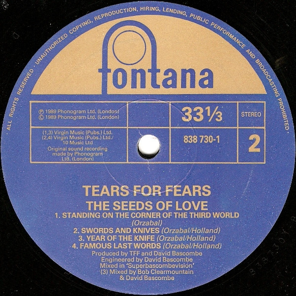 Tears For Fears - The Seeds Of Love | Fontana (838 730-1) - 4