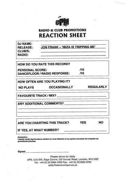 Jon Frank - Ibiza Is Tripping Me | Wanted Music (AR 49730) - 3