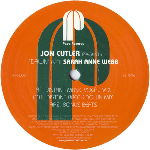Jon Cutler Feat. Sarah Anne Webb - Dawn | Papa Records (PAPA006) - 2