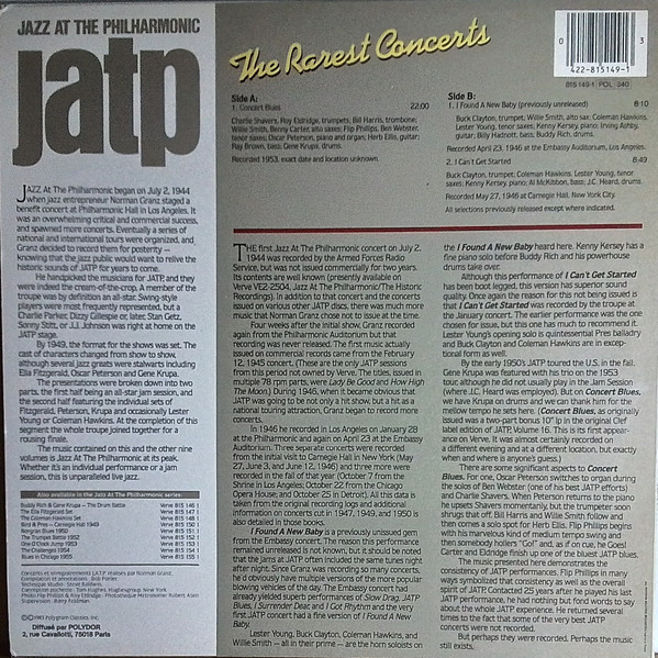 Coleman Hawkins , Gene Krupa , Lester Young - Jazz At The Philarmonic - The Rarest Concerts | Verve Records (815 149 1) - 2