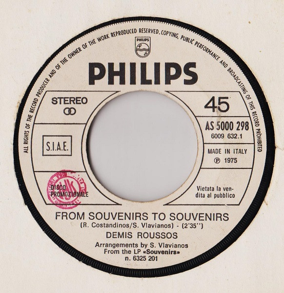 Demis Roussos / Le Orme - From Souvenirs To Souvenirs / Sera | Philips (AS 5000 298) - main Demis Roussos / Le Orme - From Souvenirs To Souvenirs / Sera | Philips (AS 5000 298) - main