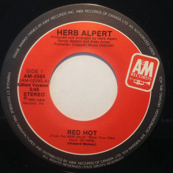 Herb Alpert - Red Hot | A&M Records (AM-2593) - main
