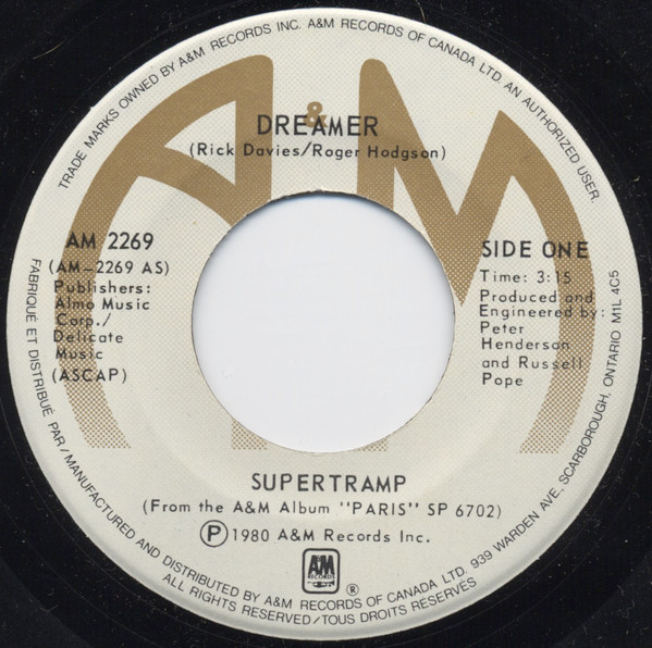 Supertramp - Dreamer | A&M Records (AM 2269)