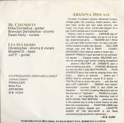 Jr. Chemists / Les Seldoms - Arizona Disease | Subterranean Records (SUB 16) - 2