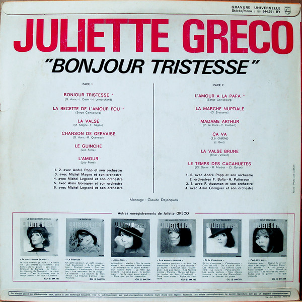 Juliette Greco - Bonjour Tristesse / 1956-1959 | Philips (844.791 BY) Juliette Greco - Bonjour Tristesse / 1956-1959 | Philips (844.791 BY)