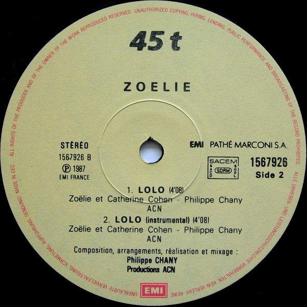 Zoëlie - Lolo | EMI (1567926) - 4