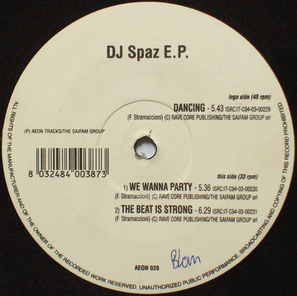 DJ Spaz - DJ Spaz E.P. | Aeon Tracks (AEON 028) DJ Spaz - DJ Spaz E.P. | Aeon Tracks (AEON 028)