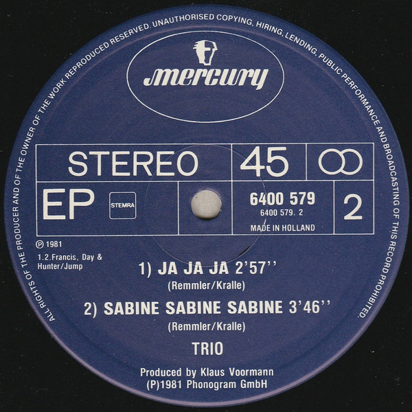 Trio - Da Da Da I Don't Love You You Don't Love Me Aha Aha Aha | Mercury (6400 579) - 3 Trio - Da Da Da I Don't Love You You Don't Love Me Aha Aha Aha | Mercury (6400 579) - 3