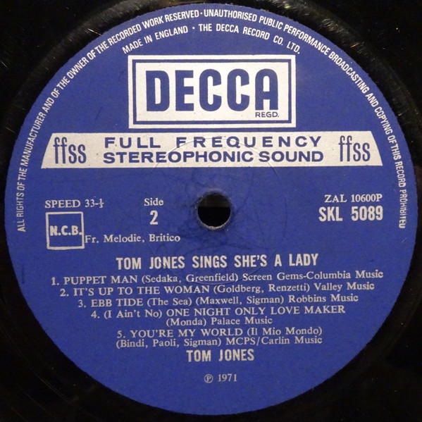 Tom Jones - Tom Jones Sings She's A Lady | Decca (SKL 5089) - 4 Tom Jones - Tom Jones Sings She's A Lady | Decca (SKL 5089) - 4