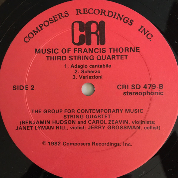 Francis Thorne , Jubal Trio , The Group For Contemporary Music - The Music Of Francis Thorne | Composers Recordings Inc. (CRI) (CRI SD 479) - 4