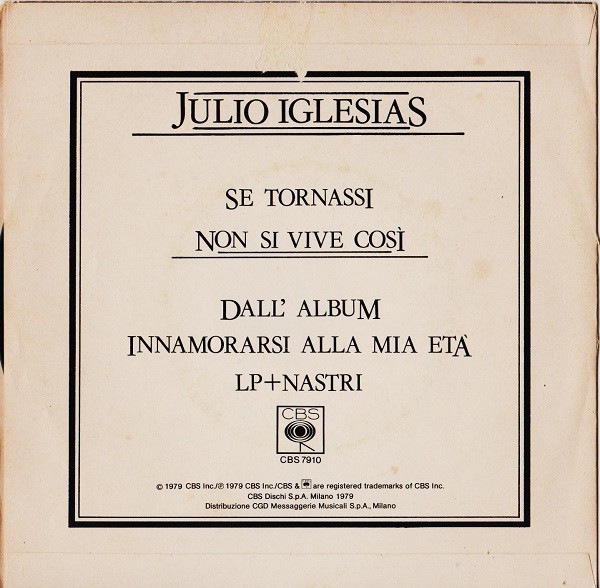 Julio Iglesias - Se Tornassi | CBS (CBS 7910) - 2