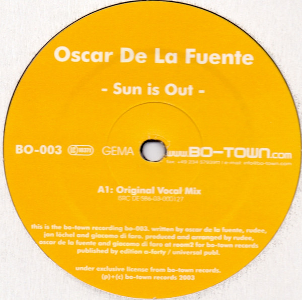 Oscar De La Fuente - Sun Is Out | Bo-Town Records (BO-003) - main