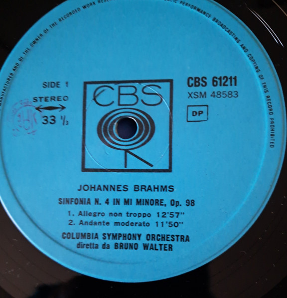 Johannes Brahms , Bruno Walter , Columbia Symphony Orchestra - Symphony No. 4 | CBS (CBS 61211) - 2