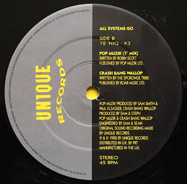 All Systems Go - Pop Muzik (Tropical Mix) | Unique Records (12 NIQ · X3) - 3