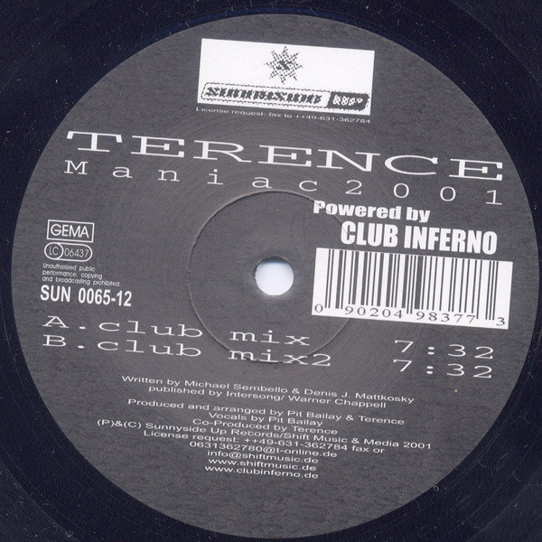 Terence - Maniac 2001 | Sunnyside Up (SUN 0065-12) - main