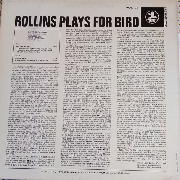 Sonny Rollins - Rollins Plays For Bird | Prestige (PR 7553) - 2