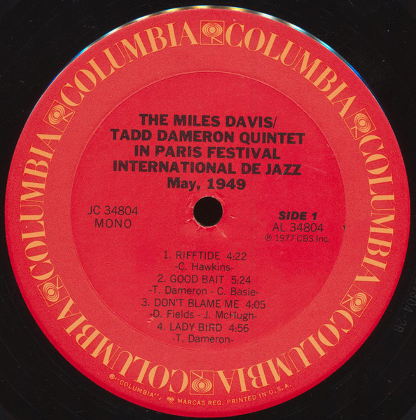 Miles Davis-Tadd Dameron Quintet - In Paris Festival International De Jazz - May, 1949 | Columbia (JC 34804) - 3