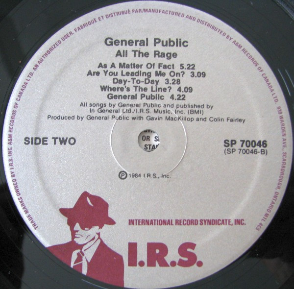 General Public - ...All The Rage | I.R.S. Records (SP 70046) - 4