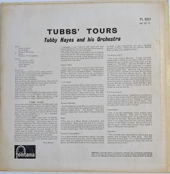 The Tubby Hayes Orchestra - Tubbs' Tours | Fontana (TL.5221) - 2