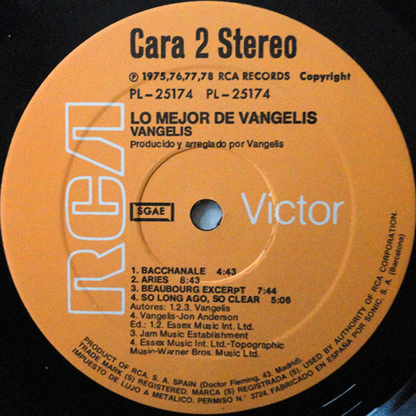 Vangelis - Lo Mejor De Vangelis | RCA Victor (PL-25174) - 4
