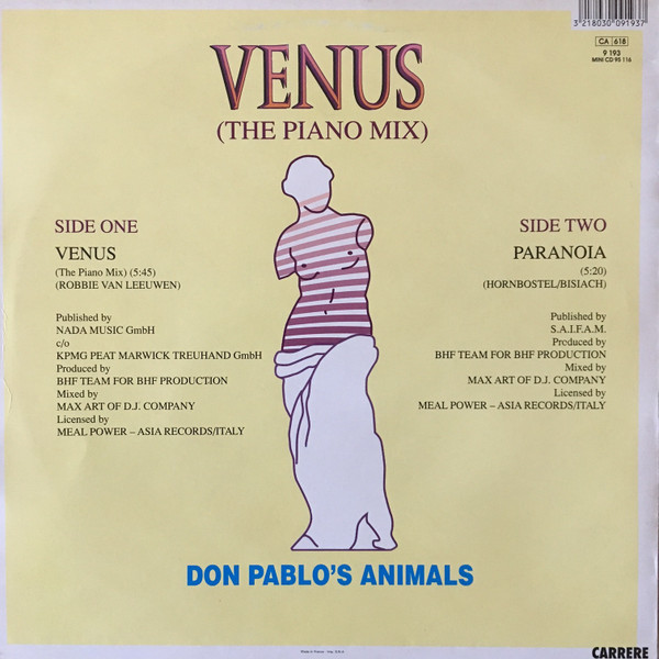 Don Pablo's Animals - Venus / Paranoia | Carrere (9193) - 2